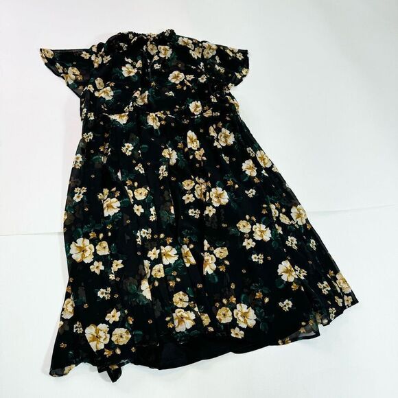 Torrid Dress Womens 2X Black Floral Chiffon Smocked Blouson Flutter Sleeve new - Picture 8 of 11